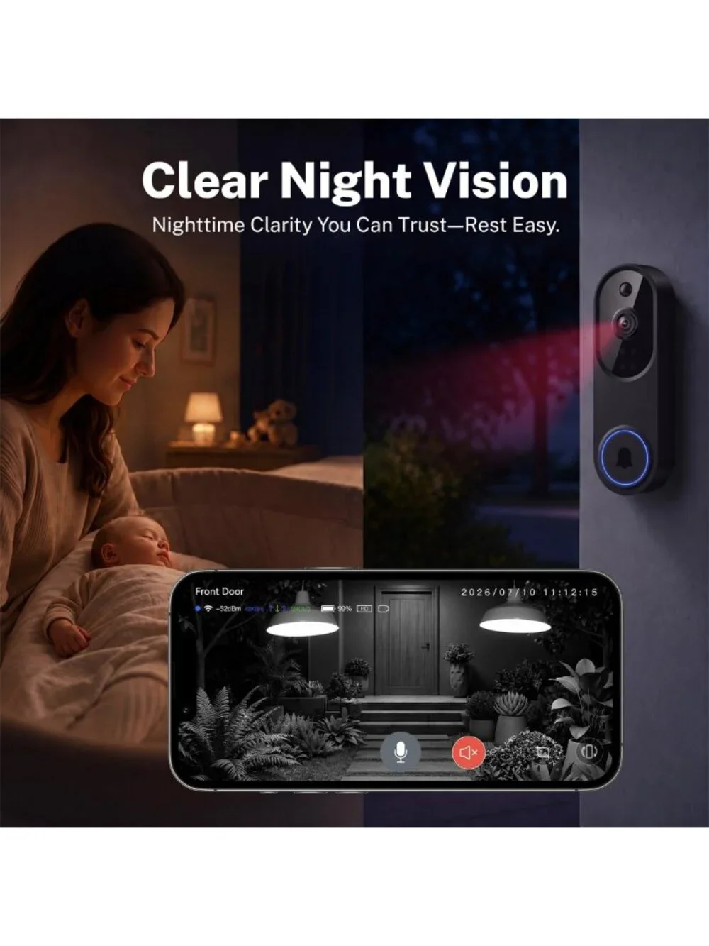 Wireless Video Doorbell Camera - 1080p HD, Battery-Powered, AI Motion Detection
